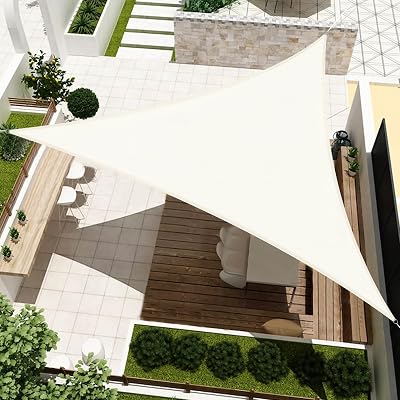 HENG FENG Schaduw Zeil Driehoek Zonnezeil 3.6x3.6x3.6m HDPE UV-Bescherming with 95% UV Blok for Buiten Patio Tuin Crème