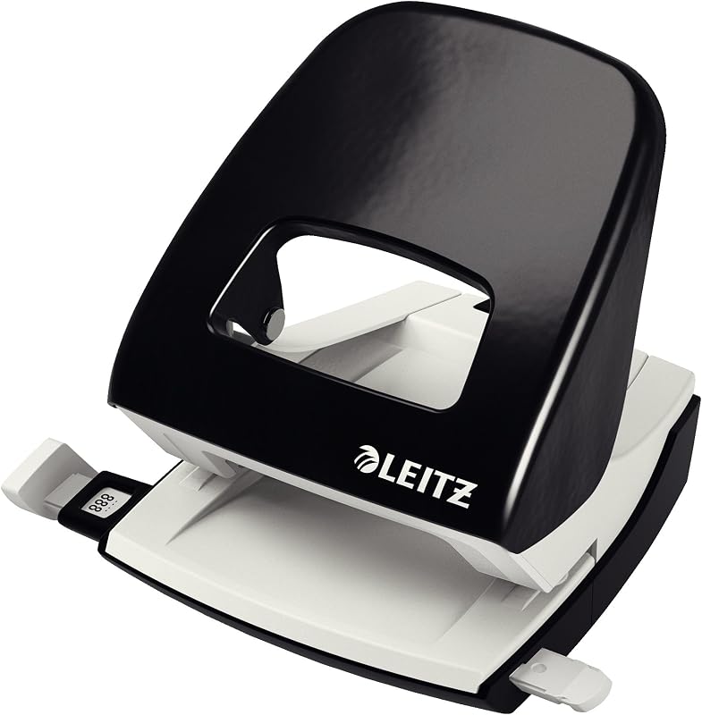 Leitz NeXXt Metalen Bureau Perforator, Capaciteit tot 30 Vellen, Greep, Scherpe Ponsen, Duidelijke Formaatmarkeringen, sterke Papieraanleg, Opvangbak, 10,9 x 9,8 x 12,1 Centimeter, Blauw, 50080036
