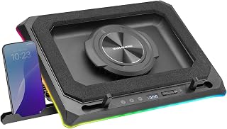 Mars Gaming MNBC-ULTRA, Koelbasis en Stand, 140mm Ventilator, CoolCore Airflow Technologie, RGB Chroma, 5 Posities, Compatibiliteit met Laptops tot 18", Smartphonehouder, 4x USB-A, Zwart
