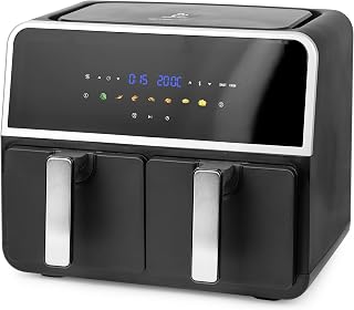 EMERIO AF-132833 AirFryer, digitale airfryer, frituren met hete lucht zonder extra olie, 2 x 4,5 l volume, 7 programma's, SYNC FINISH-functie (beide tegelijkertijd klaar)