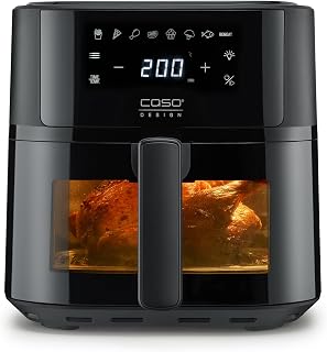 CASO AirFry 6.0 - Heteluchtfriteuse, Airfryer, 6 liter, timer, bijzonder stil 38 db, shake-reminder, 8 praktische voorinstellingen, touch-bediening, roestvrijstalen binnenkant, zwart