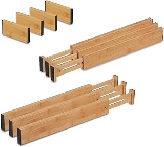 Relaxdays ladeverdelers, 10-delige set, verstelbaar van 43,5 tot 56,5 cm, bamboe, keuken lade organizer, bestek, natuur