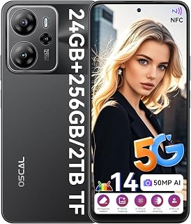 OSCAL Tiger 13 Mobiele telefoon 5G Android 14, Gemini AI, 24 GB + 256 GB/TF-2 TB, Octa Core smartphone 90 Hz display 6,67 inch HD+, 18 W snel opladen, AI 50 MP, 5G Dual SIM/NFC/Face ID/GPS/OTG