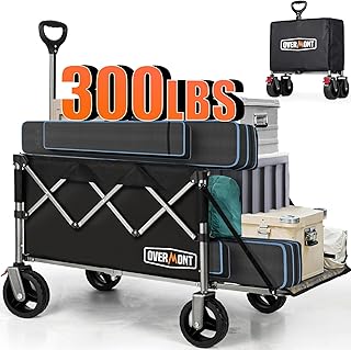 Overmont 200L Opvouwbare Wagon Cart - 125 cm Uitgebreide Heavy Duty Opvouwbare Opvouwbare Utility Wagon met All-Terrain Grote Wielen voor Outdoor Camping Sport Tuin Strand Boodschappen - 300 lbs