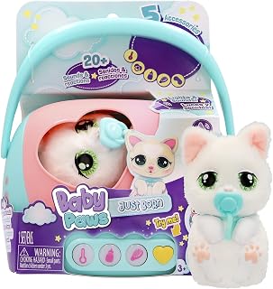 Baby Paws Just Born Kitty Interactief huisdier met elektronische transportkoffer met vele functies, vanaf 3 jaar