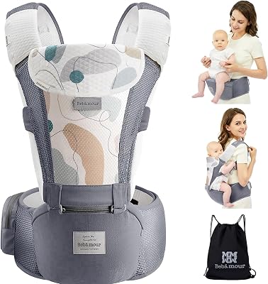 Bebamour draagzak voor 0-36 maanden, 3D Air Mesh draagzak rugzak voor pasgeborenen tot peuters, veiligheidsnorm goedgekeurd, ergonomische baby heupzitje 6 in 1 voordrager (Grey)