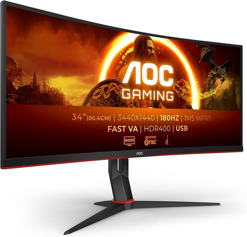 AOC Gaming monitor gebogen CU34G2XPD/BK 34 inch 180Hz Fast VA paneel - outlet/retourdeal