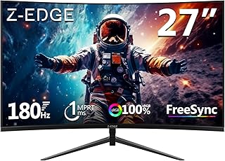 Z-Edge Gaming Monitor 27 inch 180 Hz, 1 ms, FreeSync, Scherm FHD 1080P met DP-kabel, 350cd/m², 1500R VA Frameloos, HDMI2.0 & DP1.4, VESA, sRGB 99%, 178° Hoek Uitzicht, Verstelbare Kanteling