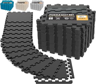 Ediesi, Sports Vloeren, Vloerbeschermingsmat Fitness, puzzelmatvloer, zwembadbeschermingsmat, homegym, tatami, rubberen mat, gymmat (18 Eenheden / 30x30x1 cm/Zwart)