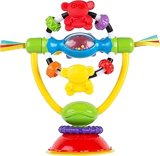 Playgro Roterende rammelaar met zuignap, kinderstoelspeeltje, BPA-vrij, vanaf 6 maanden, High Chair Spinning Toy, geel/rood, 40121