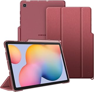 Fintie Hoes voor Samsung Galaxy Tab S6 Lite 10,4 inch 2024/2022/2020 tablet - Slanke beschermhoes met transparante achterkant en automatische slaap/waakfunctie, wijnrood