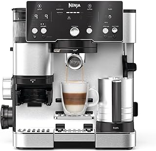 Ninja Luxe Essential 2-in-1 Koffiezetapparaat, Latte, Cappuccino & Espressomaker Met Ingebouwde Koffiemolen & melkschuimer, Gebruiksvriendelijk, 2 Geautomatiseerde Opschuimstanden, Zilver, ES501EU