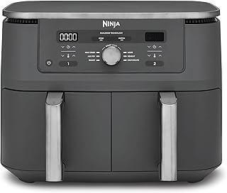 Ninja MAX Dual Zone digitale airfryer, 2 lades, 9.5L, 6-in-1, gebruikt geen olie, Airfryen, Max Crisp, Braden, Bakken, Opwarmen, Drogen, antiaanbaklaag, manden voor vaatwasser, Gunmetalgrijs DZ400EU