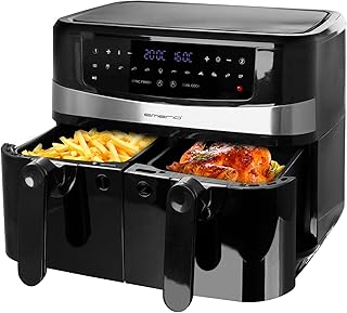 Emerio AF-126672 Digitale dubbele heteluchtfriteuse AirFryer frituren met hete lucht zonder extra olie 2 x 4,5 l volume 12 programma's BPA vrij Smart Finish functie (beide tegelijkertijd klaar),zwart