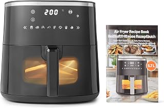 Amazon Basics 5,7L Airfryer met Handig Kijkvenster, 8 Vooraf Ingestelde Menu's, 1750W, Zwart