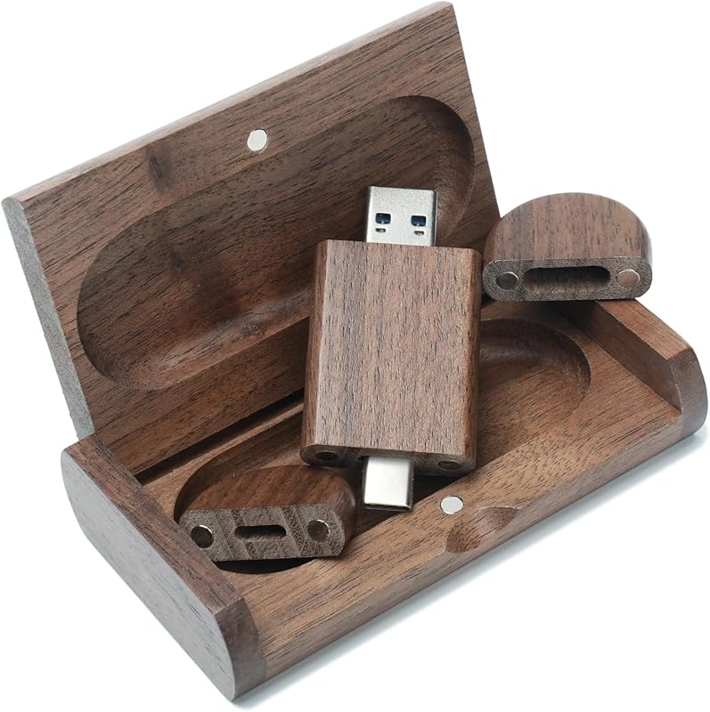 TYPE-C Houten USB-flashdrives, pendrive, geheugenstick, U-schijf met houten doos, 2-in-1 OTG USB voor Android-smartphones, computers, MacBook tablets, pc (walnoothout, 2,0/32 GB)
