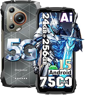 Blackview BL7000 AI Android 15 Téléphone Portable Incassable 2025, 24Go+256Go/2To Telephone 5G,6.78" FHD+,50MP AI Caméra, 7500mAh Smartphone Incassable Etanche, 4G&5G,NFC,OTG,GPS,2 Ans Garantie, Noir