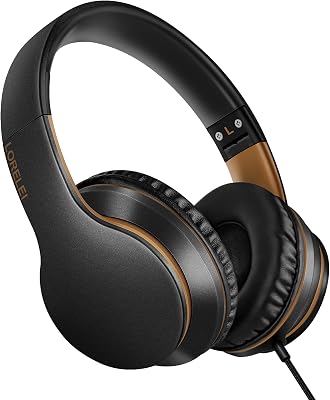 LORELEI X6 over-ear hoofdtelefoons met microfoon, lichtgewicht opvouwbaar en draagbaar stereo bas met 1,45M klitvast, bedraad voor smartphone tablet MP3/4 (zwart-goud)