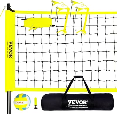 VEVOR Professionele volleybalnetset, met bal en draagtas en opvouwbare afbakeningslijn, stalen palen, in hoogte verstelbaar, draagbaar, voor strand, tuin en buiten