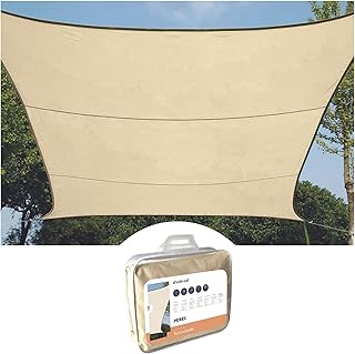 Perel Schaduwdoek 3.6 x 3.6 m, vierkant schaduwzeil als zonwering voor tuin en terras, waterafstotend polyester 160 g/m2, UV-bescherming 90%, ademend zonnedoek met RVS O-ringen, crème