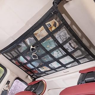 Car Ceiling Storage Net, Auto Plafond Cargo Net, Universeel car ceiling cargo net met Ritssluiting, Gebruik in de meeste auto's en opbergnet camper (25.6 x 35.4 Inch)