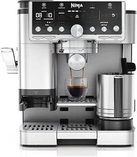 Ninja Luxe Pro 3-in-1 Koffiezetapparaat, Latte, Cappuccino, Cold Brew & Espressomaker, Ingebouwde Bonenmaler & melkschuimer, Gebruiksvriendelijk, 5 Automatische Opschuimstanden, Zilver, ES701EU