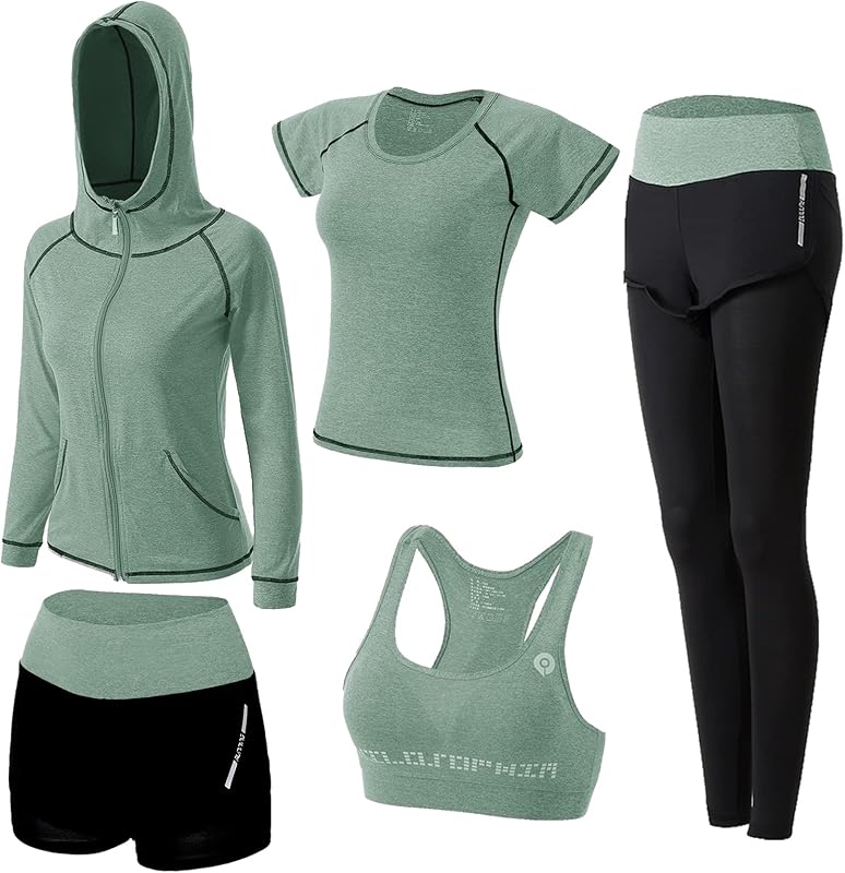 Zetiy Dames 5-delige set Stretch Tights Sport Yoga Trainingspak - outlet/retourdeal