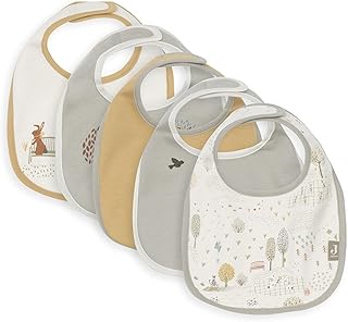 Jollein Tiny Park Slabbetje voor baby's, set van 5 stuks, waterdicht, met klittenbandsluiting, slabbetje voor baby's