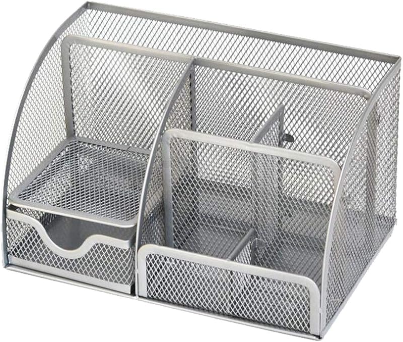 Mesh Desk Office Organizer, Multifunctionele Pen Houder met Lade Kantoorartikelen Opslag Desktop Rood
