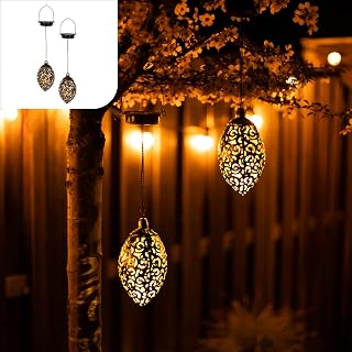 Gadgy Oosterse Solar Lantaarns voor Buiten, Set van 2 in Donkerbrons/Goud, Metalen Hanglampen met LED-verlichting, Solar Tuinverlichting, 52,5 x 10 cm