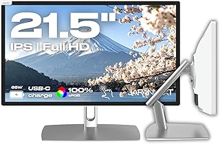 JAPANNEXT Touchscreen Monitor Wit 21.5" IPS Full HD (1920x1080) met verstelbare arm | HDR | Opladen via USB-C(65W) Hoogte- en kantelverstelling (HSP) | G-Sync/FreeSync | JN-IPS2152FHDR-C65W-FLD-T