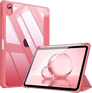 Fintie case voor iPad 11e generatie 2025 (A16)/10e generatie 2022 (10.9 inch) - [Ultra Slim] Schokbestendige doorzichtige hoes met ingebouwde potloodhouder, automatisch waken/slapen, roze