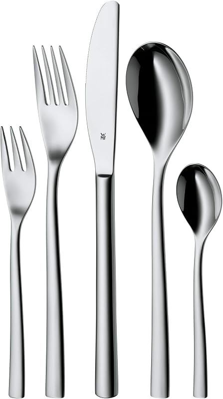WMF 1177009990 Palermo Bestekset 60-delig, Voor 12 personen, Cromargan® roestvrij staal van hoge kwaliteit, Ergonomisch, Monoblok Messen, Gekartelde randen, Vaatwasmachinebestendig, Geschenkverpakking
