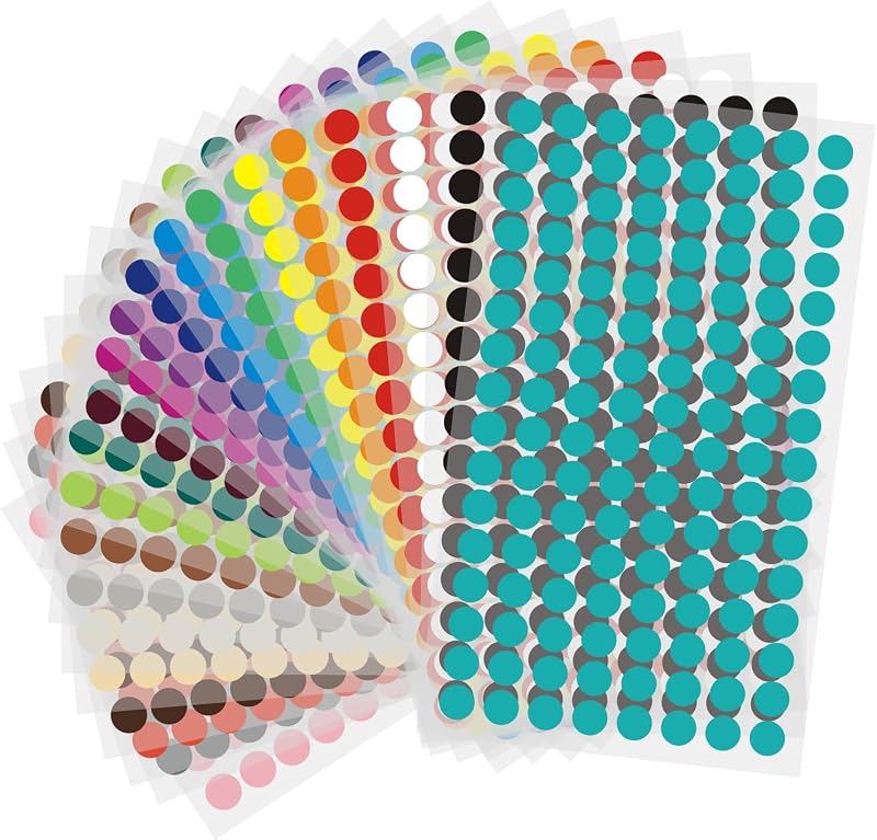 2816 stuks gekleurde punten, 15 mm ronde puntstickers, kleurcoderingstickers, kleine ronde dot, kleurcodering etiketten voor kantoorartikelen voor thuis, 22 kleuren (15mm)