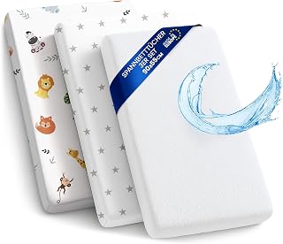Hoeslaken Kinderwagen Baby Hoeslakenset Set van 3: 50x90 cm - 2x lakenset + 1x waterdichte matrasbeschermer - Babybed Accessoires voor Kinderbedje Aanschuifbed Wiegje 55 x 90