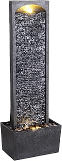 Teamson Home Hoog Buiten Tuin Water Fontein Met Lichten - Waterornament - Waterval Ontwerp - Tuindecoratie - Met Pomp - 34 x 22 x 98 (cm)
