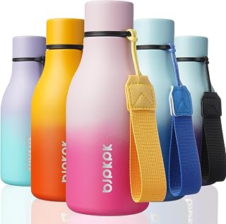 BJPKPK 350ml Isolerende Thermosfles | Lekdicht Waterfles met 3 Deksels, Incl. Rietdop | Herbruikbare Fitnessfles voor Kinderen, School & Sport, Kers