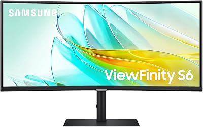 Samsung ViewFinity S65UC Curved High Resolution Monitor met luidsprekers, 34 inch, VA-paneel, 3440 x 1440 pixels, vernieuwingsfrequentie 100 Hz, responstijd 5 ms, USB-C met 90 W opladen, pivot