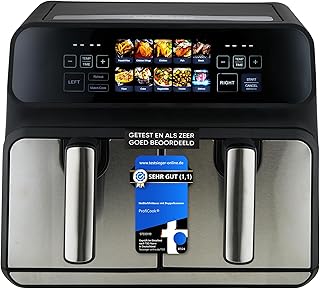 Proficook, heteluchtfriteuse met dubbel compartiment van 8 liter PC-FR1287H, 2 containers van 4 liter, roestvrij staal, 9 automatische programma's, energiebesparing, automatische uitschakeling
