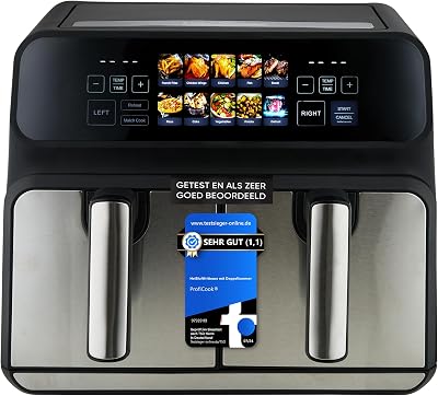 Proficook, heteluchtfriteuse met dubbel compartiment van 8 liter PC-FR1287H, 2 containers van 4 liter, roestvrij staal, 9 automatische programma's, energiebesparing, automatische uitschakeling