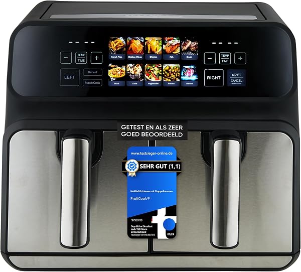Proficook heteluchtfriteuse met dubbel compartiment van 8 liter - outlet/retourdeal