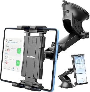 OHLPRO Tablethouder voor de auto, uittrekbare iPad-autohouder, 360° draaibaar, verstelbaar dashboard, voorruithouder, compatibel met iPad, iPhone, Samsung Galaxy, voor 5-13 inch tablethouder