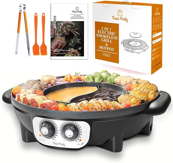 Food Party Hotpot Pan Koreaanse BBQ-grill Hot Pot Elektrisch 2-in-1 - outlet/retourdeal