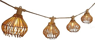 Lichtsnoer voor buiten, aansluitbaar, 10 natuurlijke lampenkappen van rotan, ROTILIA LIGHT HYBRID, warmwit, 8 m, zonne-energie en op netstroom