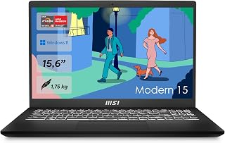 MSI Modern 15 Lifestyle & Business laptop, 15,6 inch Full HD display, AMD Ryzen 5 7430U processor, 16 GB DDR4 RAM, 512 GB SSD, AMD Radeon Graphics, Windows 11 Home, zwart, B7M-463