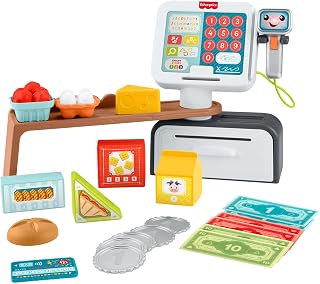 Fisher-Price Educatief Peuterpeelgoed, Leerplezier Tellen en Shoppen Kassa, speelwinkel met 20 onderdelen voor kinderen vanaf 2 jaar, meertalige versie, JGW97