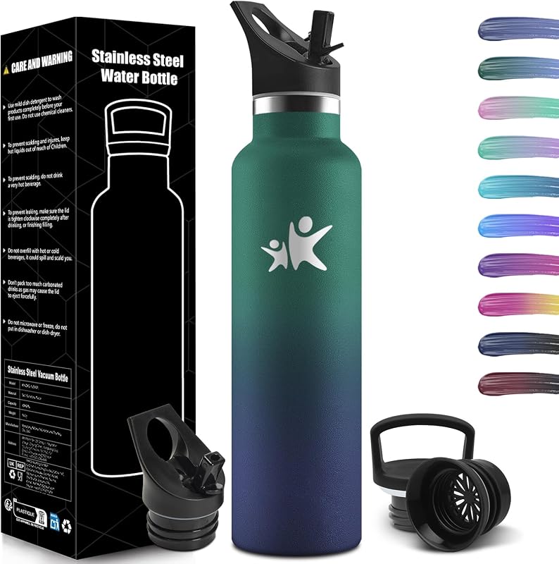 HoneyHolly Drinkfles - 1000ml - RVS Waterfles met Herbruikbaar Rietje (2 Doppen), Lekvrij en Vacuüm-Geïsoleerd, BPA-vrij, Ideaal voor Sport & Outdoor, School en Fitness