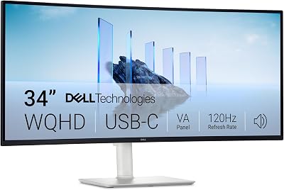 Dell 34 Plus USB-C Monitor - S3425DW, WQHD (3440x1440), 21:9 Gebogen, 120Hz, VA, 1ms, AMD FreeSync Premium, HDR10, Hoogteverstelling, Ingebouwde Luidsprekers, 2 USB-C, 2 HDMI, 3 Jaar Garantie