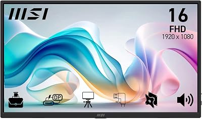 MSI Pro MP165 E6 draagbaar display 15,6 inch Full HD – IPS-paneel 1920 x 1080, 60 Hz, 4 ms, luidsprekers en geïntegreerde microfoon, HDMI 2.0b, USB Type-C (PD 15W), VESA-compatibel, zwart