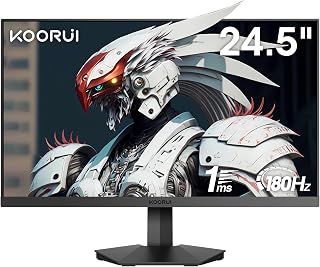 KOORUI 24.5 Inch FHD Gaming Monitor 180Hz, Computer Monitors Full HD (1920 x 1080), VA, 1ms, FreeSync & G-Sync Compatible, 2x HDMI & DisplayPort, sRGB 99%, VESA, Tilt Adjustable, Eye Care